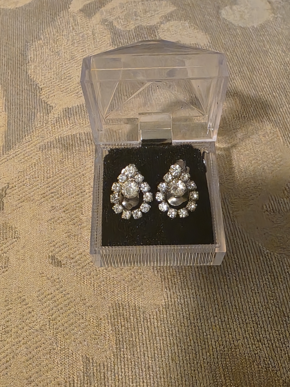 Silver Crystal Teardrop Clip-On Earrings - Sparkling Clear Stones